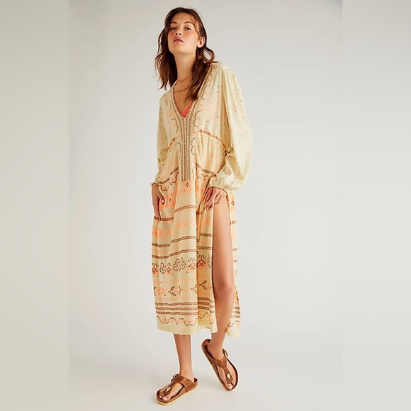 Free People Dresses & Skirts - New Rare Free People Daliha Maxi Top Dress Ivory Embroidered Size Medium